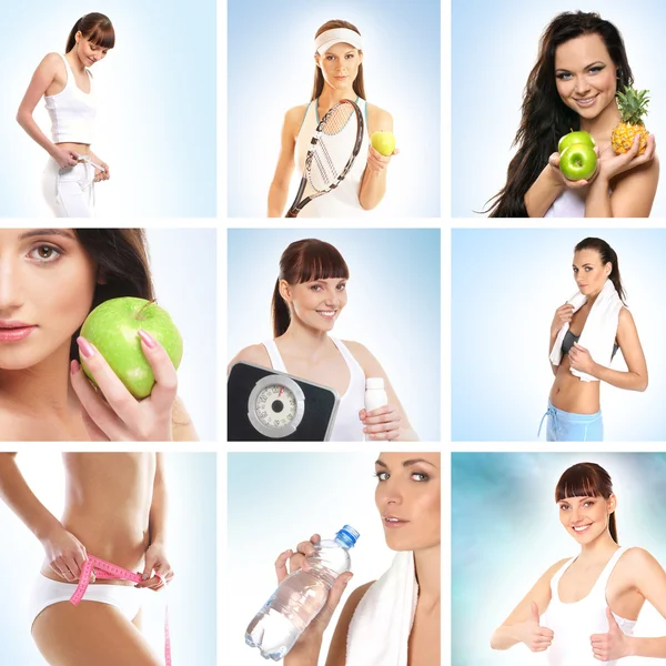 Mooie collage over gezondheid, sport en dieet — Stockfoto