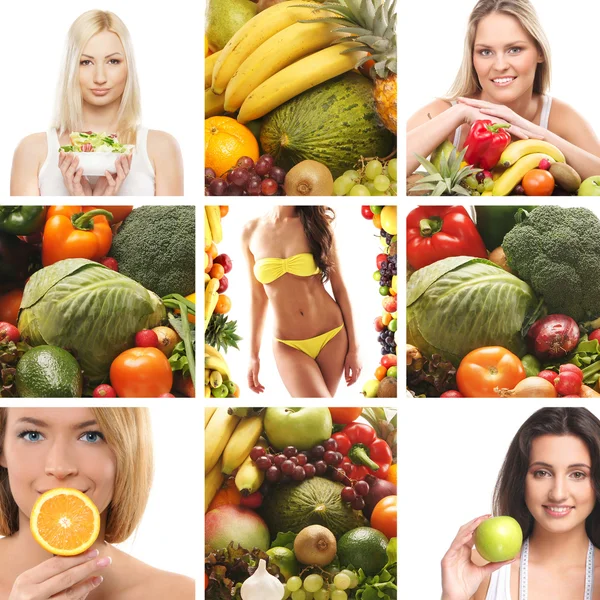 Collage sobre deporte, dieta y alimentación saludable — Foto de Stock
