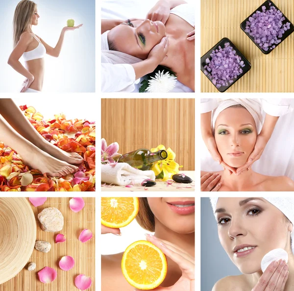 Collage hecho de algunas fotos sobre salud, belleza, spa y dieta — Foto de Stock