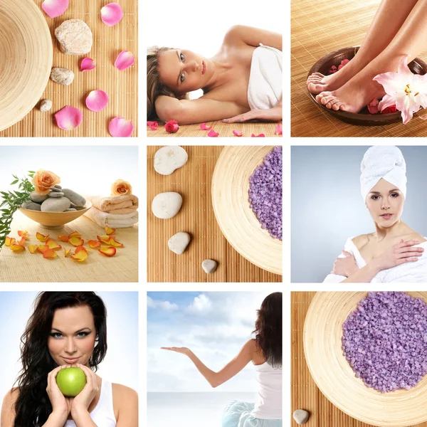 Collage hecho de algunas fotos sobre salud, belleza, spa y dieta —  Fotos de Stock