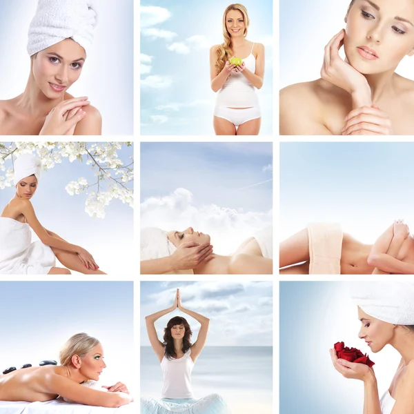 Hermoso spa y collage de salud hecho de muchos elementos — Foto de Stock