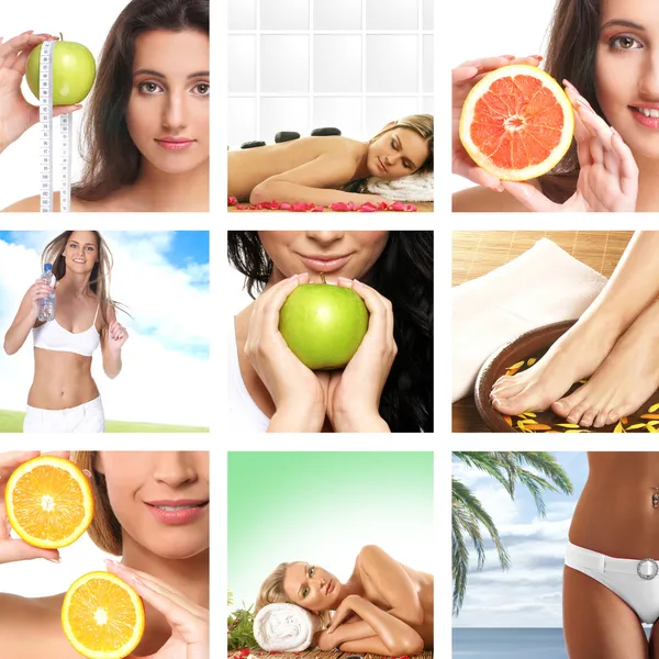 Collage hecho de algunas fotos sobre salud, belleza, spa y dieta — Foto de Stock