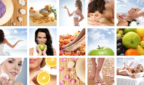 Piękny collage o zdrowe odżywianie i opieki zdrowotnej — Zdjęcie stockowe