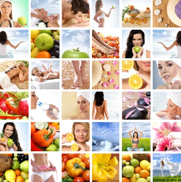 Mooie collage over gezond eten en gezondheidszorg — Stockfoto