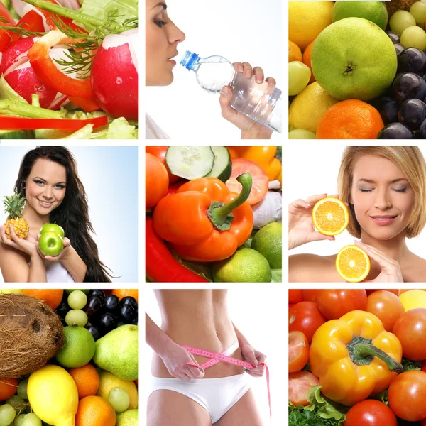 Beau collage sur la saine alimentation et les soins de santé — Photo