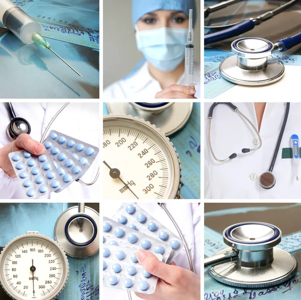 Collage hecho de algunos elementos médicos — Foto de Stock