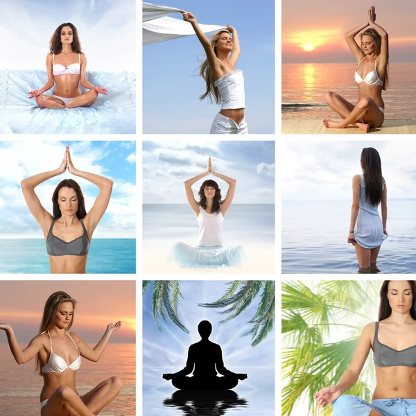 Collage about health and meditation — Stock Photo, Image