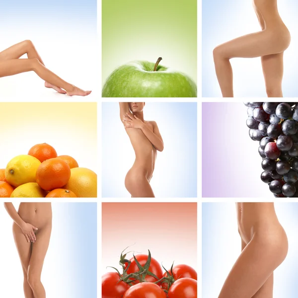 Beautiful collage about healthy eating and healthcare — Stock Photo, Image