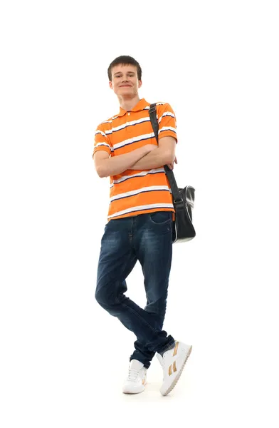 Νεαρό έξυπνη εφηβικό αγόρι που απομονώνονται σε λευκό — Φωτογραφία Αρχείου