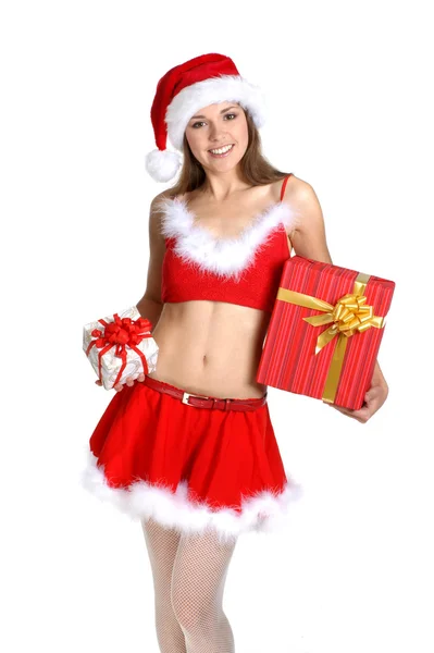 Attraktiva kvinnliga santa — Stockfoto