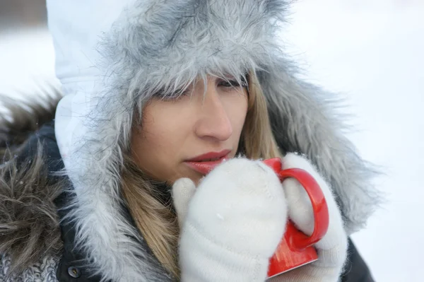 Woman over winter background — Stock Photo, Image