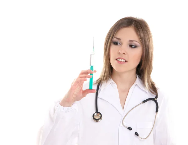 Jovem médico atraente isolado sobre fundo branco — Fotografia de Stock