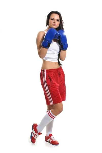 Sexy female fighter isolated on white background — Stock Photo, Image