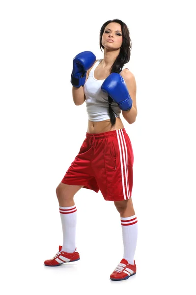 Sexy female fighter isolated on white background — Stock Photo, Image