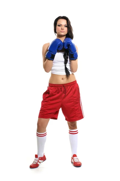 Sexy female fighter isolated on white background Stock Photo