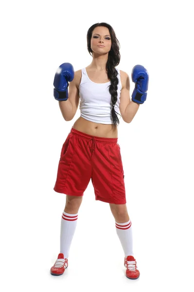 Sexy female fighter isolated on white background Stock Photo