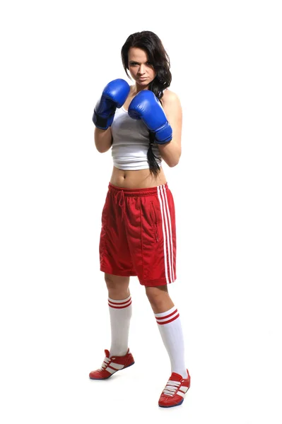 Sexy female fighter isolated on white background Royalty Free Stock Images