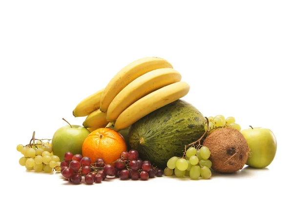 Pile of fresh and tasty fruits and vegetables isolated on white — Zdjęcie stockowe