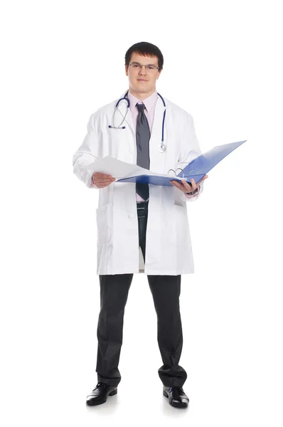 Doktor üzerine beyaz izole — Stok fotoğraf