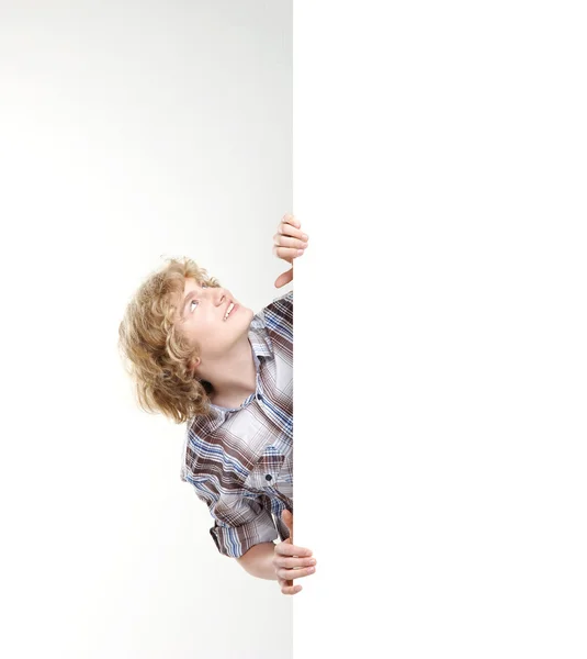 Boy with the blank banner — Stock Photo, Image