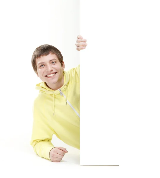 Boy with the blank banner. — Stock Photo, Image