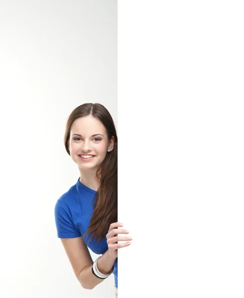 Mädchen mit dem leeren Banner. — Stockfoto