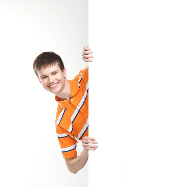 Boy with the blank banner — Stock Photo, Image