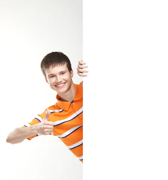 Boy with the blank banner — Stock Photo, Image