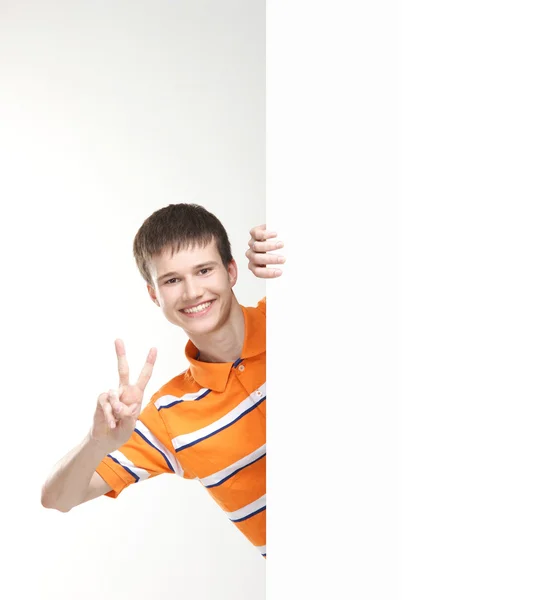 Boy with the blank banner — Stock Photo, Image