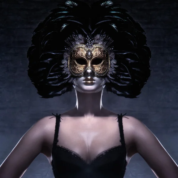 Young attractive woman in mask over dark background Royalty Free Stock Images