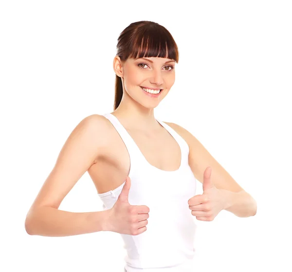 Young, sexy and sporty brunette isolated on white — Stock Photo, Image