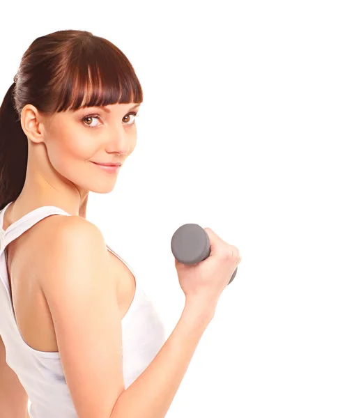 Young, sexy and sporty brunette isolated on white — Stock Photo, Image