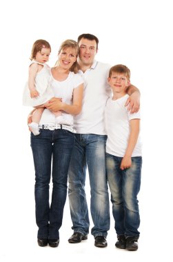 Beyaz arka plan üzerinde izole mutlu bir aile