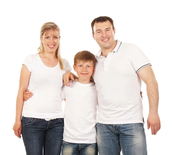 Família feliz isolado sobre fundo branco — Fotografia de Stock