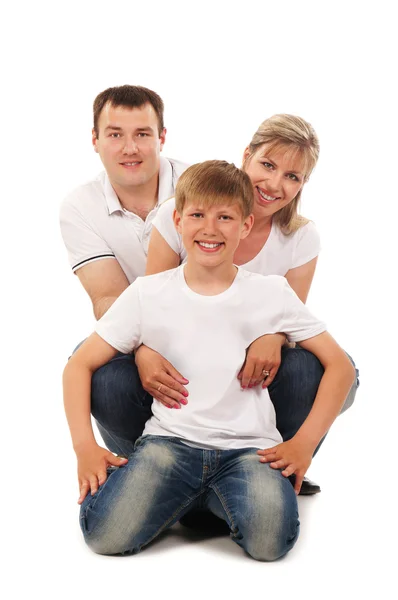 Familia feliz aislada sobre fondo blanco — Foto de Stock