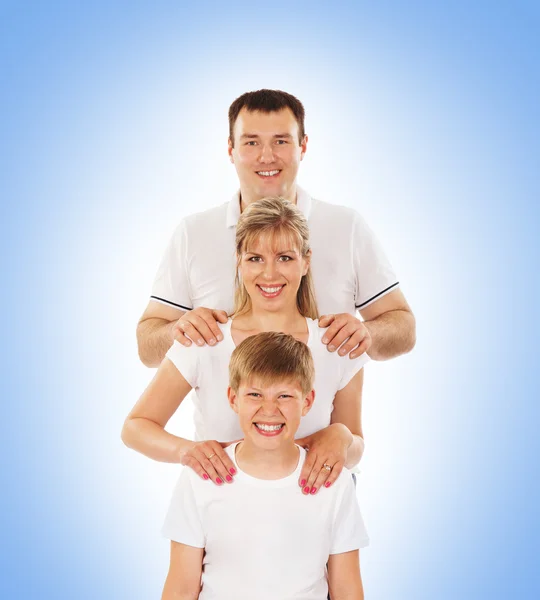 Família feliz isolado sobre fundo branco — Fotografia de Stock