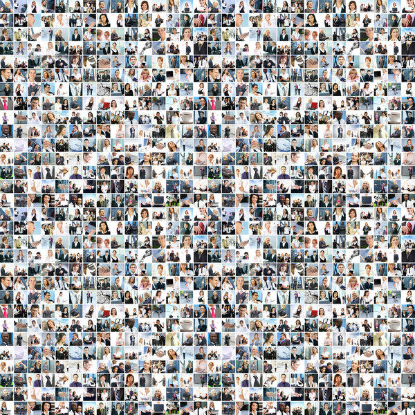 A large business collage with many persons