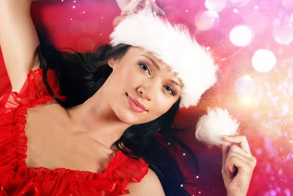 Jong en sexy vrouw erotische lingerie dragen in Kerstmis stijl — Stockfoto