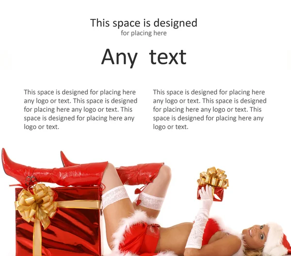 Young sexy Santa with a christmas presents isolated on white — Stock Photo, Image