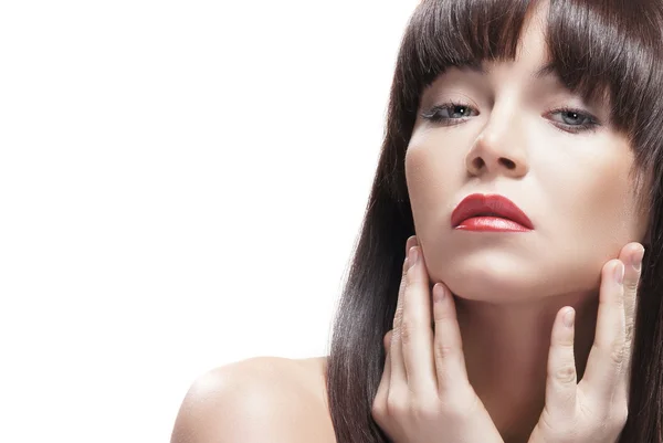 Portrait of young attractive woman over white — Stock Photo, Image