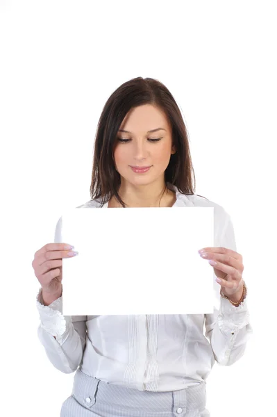 Young attractive business woman with a poster Stock Image