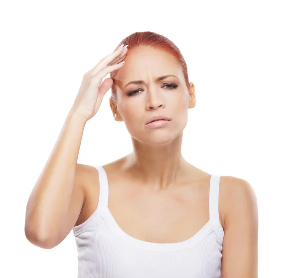 Beautiful woman suffering from the head ache — Stock Photo, Image