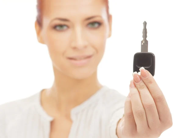 Young attractive woman with the car key — Stock Photo, Image