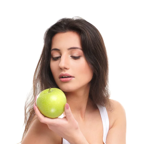 Portrait de jeune belle fille avec pomme — Photo