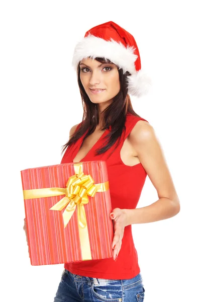 Retrato de jovem, sexy Santa feminino isolado no branco — Fotografia de Stock