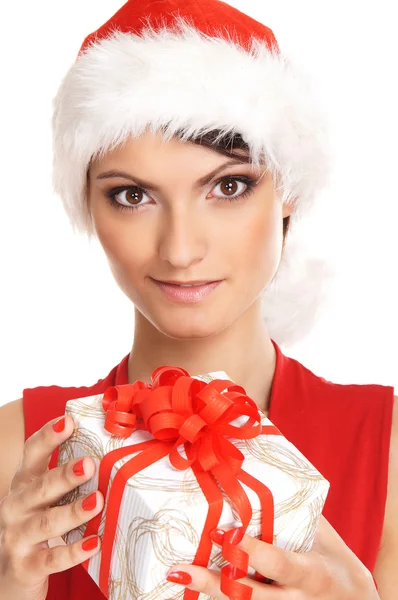 Porträt der jungen, sexy Weihnachtsfrau isoliert auf Weiß — Stockfoto