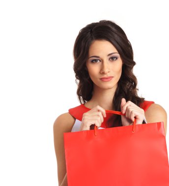 bazı alışveriş torbaları ile genç güzel kadın