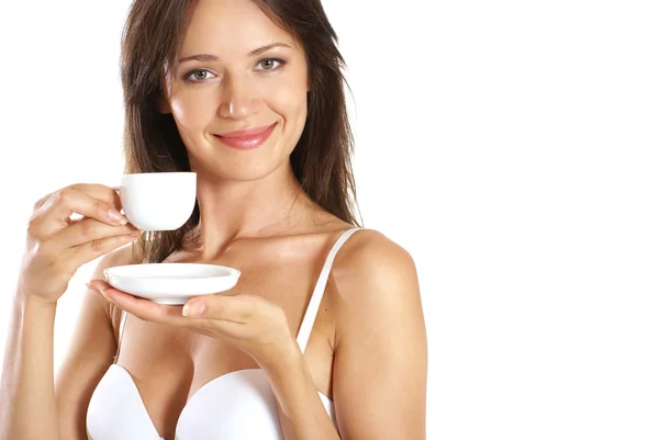 Sexy vrouw koffie drinken — Stockfoto