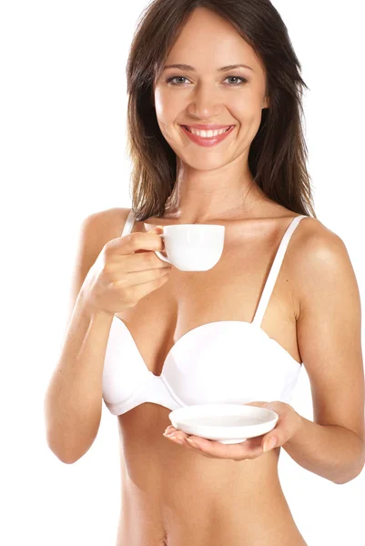 Σέξι γυναίκα που πίνει καφέ — Φωτογραφία Αρχείου