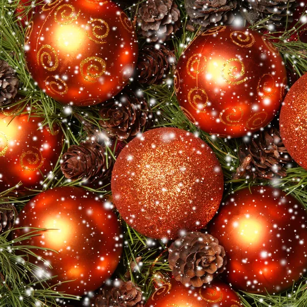 Christmas background with the balls and snowflakes — Stock Photo, Image